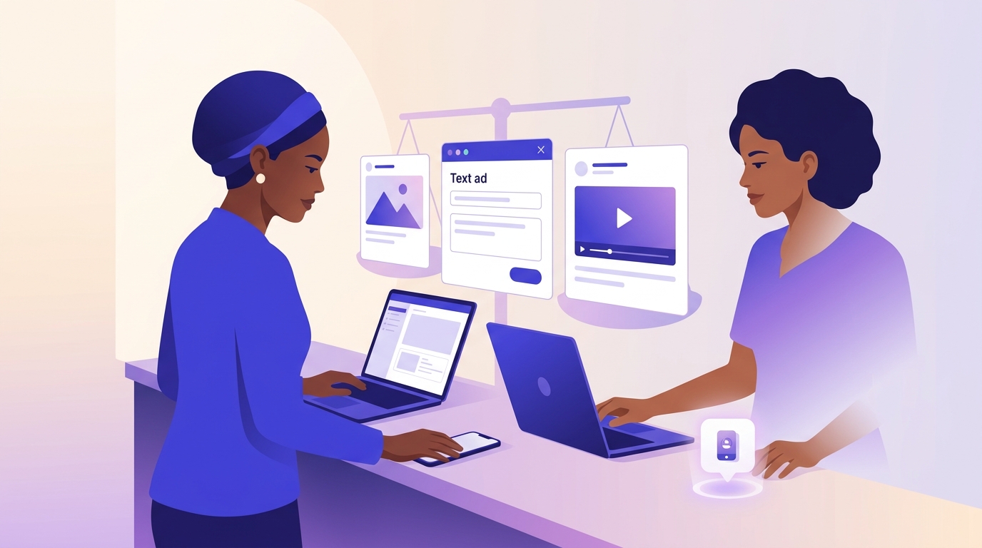 Entrepreneur africain comparant des logiciels de création de publicité sur smartphone et ordinateur portable