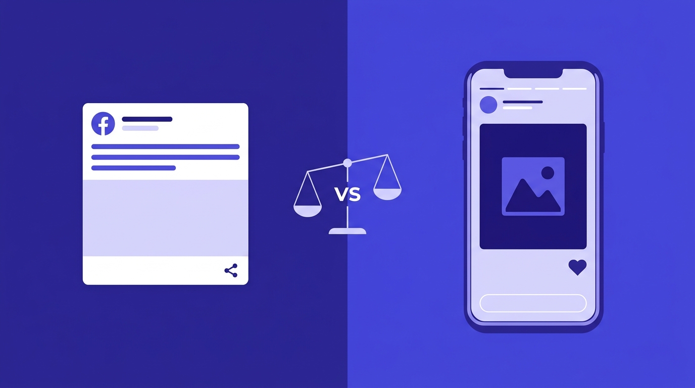 Comparaison Facebook ou Instagram pour faire de la pub : audience, coût et formats côte à côte