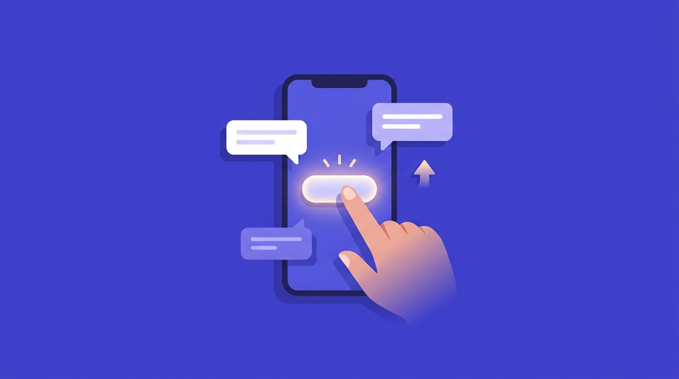 Écran de smartphone affichant un bouton d'appel à l'action vif pour une publicité, sur fond indigo épuré
