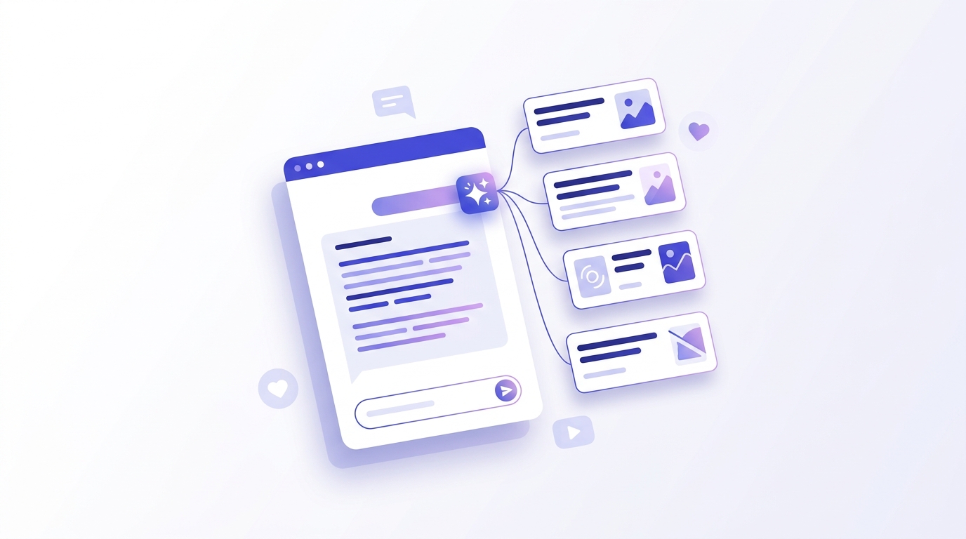 Interface d'un générateur de texte publicitaire IA proposant plusieurs accroches en français pour une publicité sur les réseaux sociaux